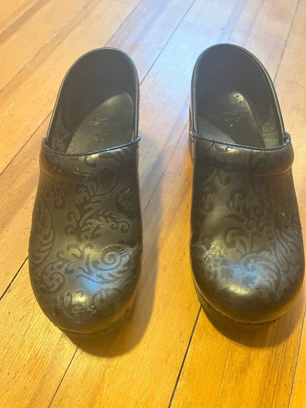 Dansko Black Paisley Slip-On Clogs
